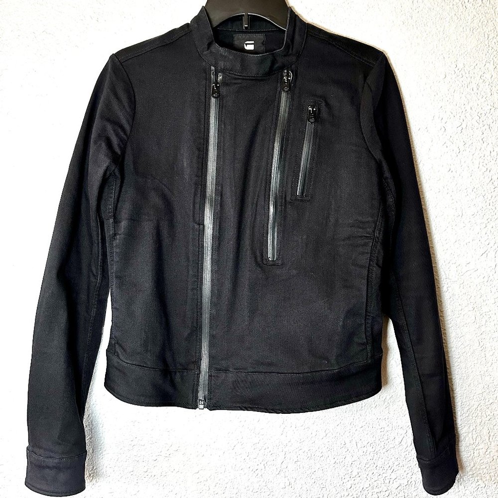 G-Star Raw Black Denim Black Moto Jacket Lynn Lunar Slim - cyber goth